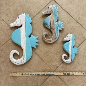Rustic Blue and White Seahorse Wall Decor Set of 3